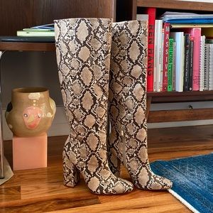 Zara Leather Snake Print Knee High Boots